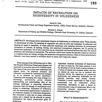 Impacts of recreation on biodiversity in wilderness