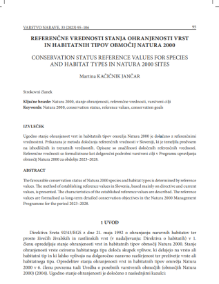 Referenčne vrednosti stanja ohranjenosti vrst in habitatnih tipov območij Natura 2000