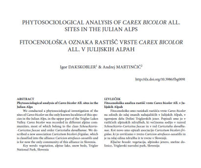 Phytosociological analysis of Carex bicolor All. sites in the Julian Alps