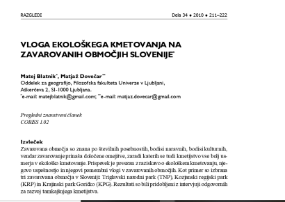 Vloga ekološkega kmetovanja na zavarovanih območjih Slovenije