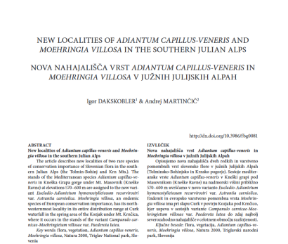 New localities of Adiantum capillus-veneris and Moehringia villosa in the southern Julian Alps