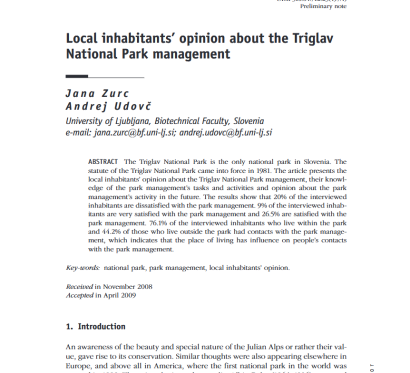 Local inhabitants' opinion about the Triglav National Park management