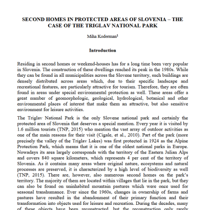 Second Homes in Protected Areas of Slovenia – The Case of the Triglav National Park