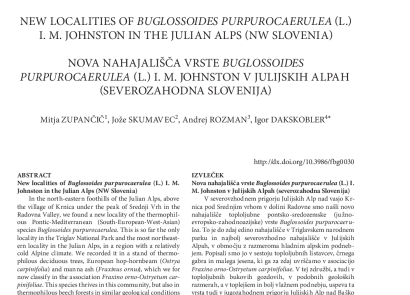 New localities of Buglossoides purpurocaerulea (L.) I. M. Johnston in the Julian Alps (NW Slovenia)