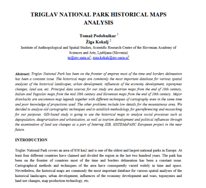 Triglav National Park historical maps analysis