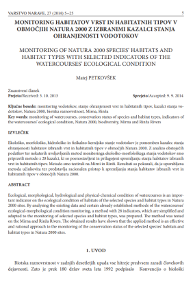 Monitoring habitatov vrst in habitatnih tipov v območjih Natura 2000 z izbranimi kazalci stanja ohranjenosti vodotokov