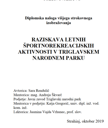 Raziskava letnih športnorekreacijskih aktivnosti v Triglavskem narodnem parku : diplomska naloga višjega strokovnega izobraževanja