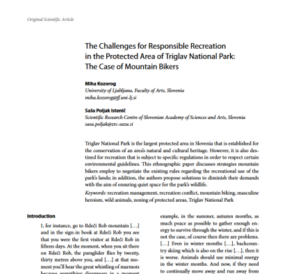 The challenges for responsible recreation in the protect area of Triglav National Park: the case of mountain bikers