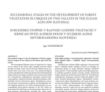 Successional stages in the development of forest vegetation in cirques of two valleys in the Julian Alps (NW Slovenia)