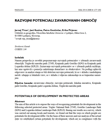 Razvojni potenciali zavarovanih območij
