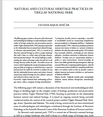 Natural and cultural heritage practices in Triglav National Park