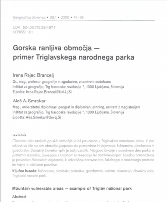 Gorska ranljiva območja - primer Triglavskega narodnega parka