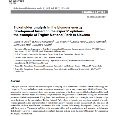 Steakeholder analysis in the biomass energy development based on the experts's opininons : the example of Triglav National Park in Slovenia