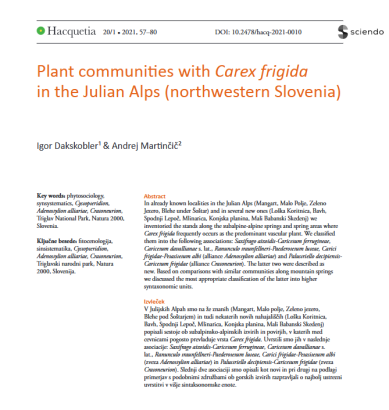 Plant communities with Carex frigida in the Julian Alps (northwestern Slovenia)