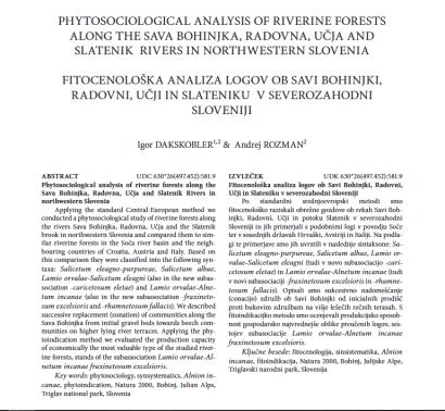 Phytosociological analysis of riverine forests along the Sava Bohinjka, Radovna, Učja and Slatenik Rivers in northwestern Slovenia