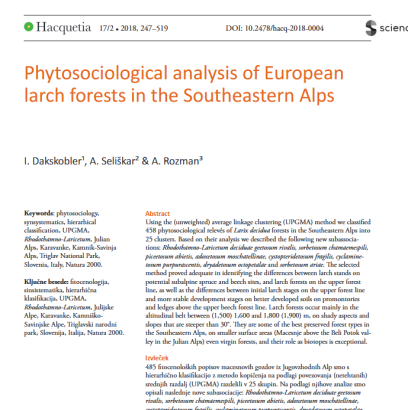 Phytosociological analysis of European larch forests in the Southeastern Alps